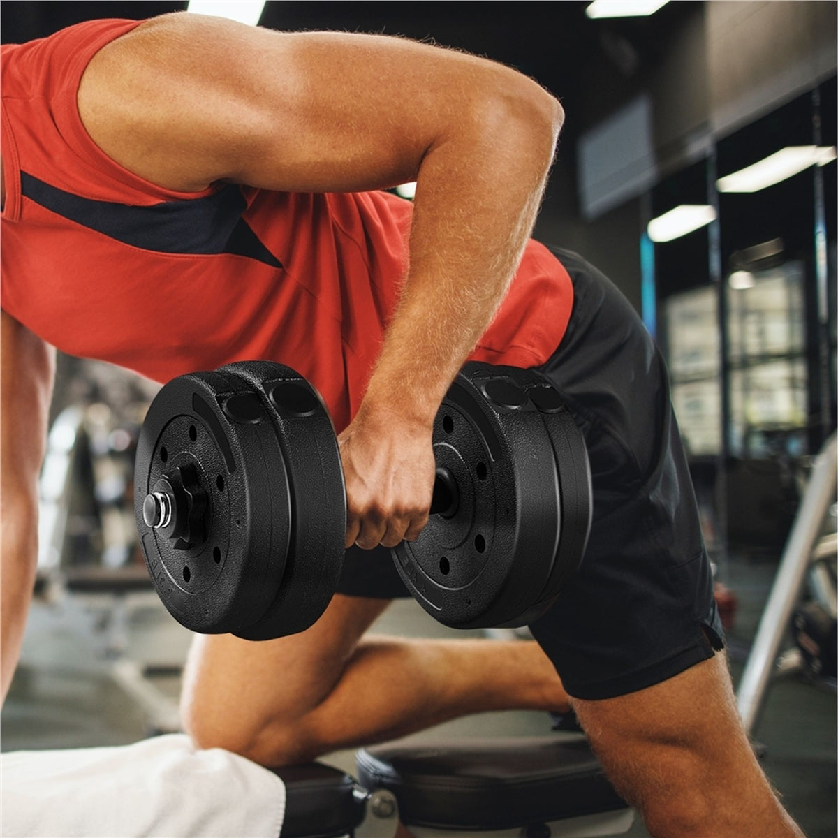 Yaheetech verstelbare dumbbell set 2x 15 kg zwart - 33,7 cm halterstang - Ø30 mm grip