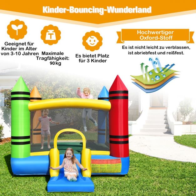 Coast Springkasteel Multicolor – Opblaasbaar Speelkasteel met Glijbaan en Ballen – 350 x 273 x 226 cm