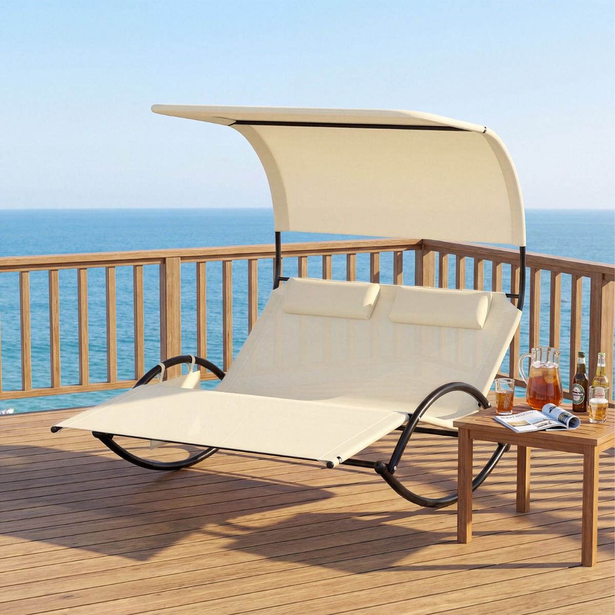 Coast Tweepersoons Schommelstoel - met luifel - inclusief kussens - beige/grijs/zwart/bruin