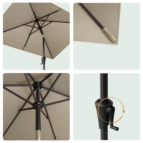 LifeGoods Parasol - Tuin - 210x140cm - 30° Kantelbaar - Waterdicht - UPF50+ - Taupe