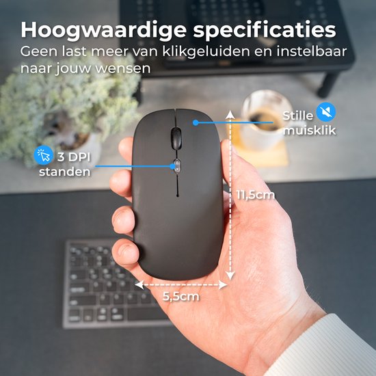 Nuvance Draadloze Muis - Bluetooth - Stil - Laptop & Gaming - Draadloos - Computermuis - Links & Rechtshandig - Zwart