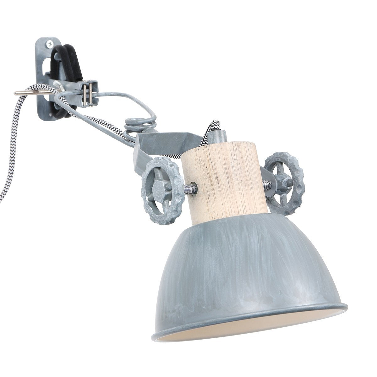 Klemspot en wandlamp Gearwood 2752GR Grijs E27 fitting - Hout en metaal, trendy design, draaibaar en kantelbaar, geschikt voor binnengebruik - Mexlite