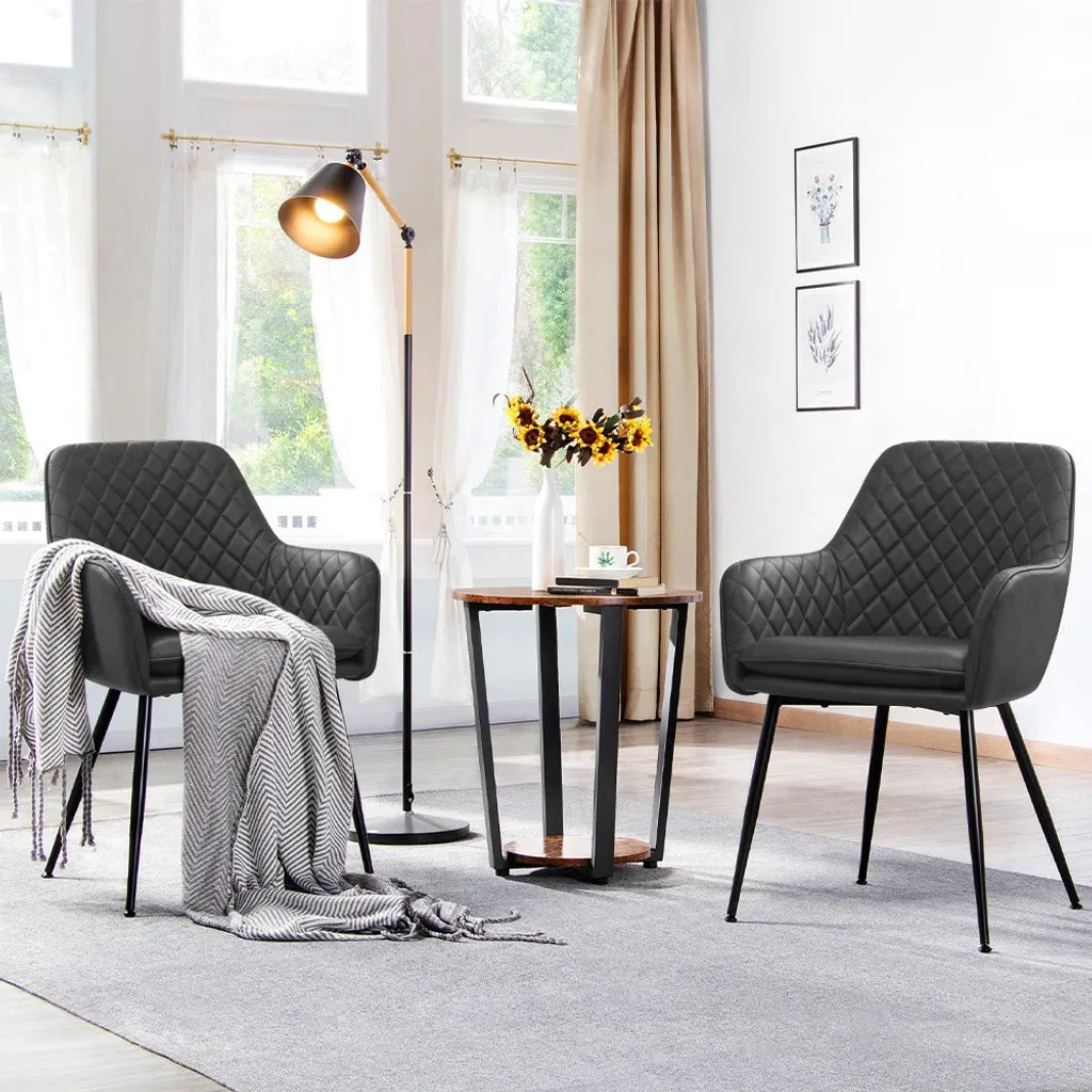 Yaheetech Eetkamerstoelen Set van 2 met Fluwelen Bekleding en Armleuningen - Donkergrijs - 57,5 x 58 x 86,5 cm