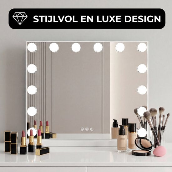 Bayt Hollywood Spiegel met verlichting - Make Up Spiegel met Verlichting - Spiegel Met Verlichting - Dimbaar - 10x Vergroting - 50x40cm - Wit