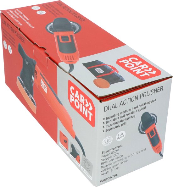Carpoint Dual Action Polijstmachine - 650Watt - 6 snelheden - 2000-6400 Polijstbewegingen - 9mm Excentrische uitslag