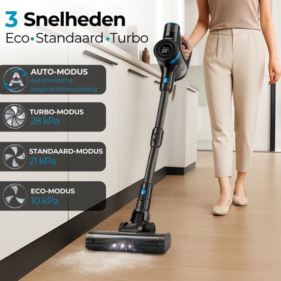 Sanovy Turbo Flex X28 Steelstofzuiger Draadloos - Zonder Zak - Op Accu - 350W - 28Kpa - Met Opzetstukken - Draadloze Stofzuiger Zonder Zak