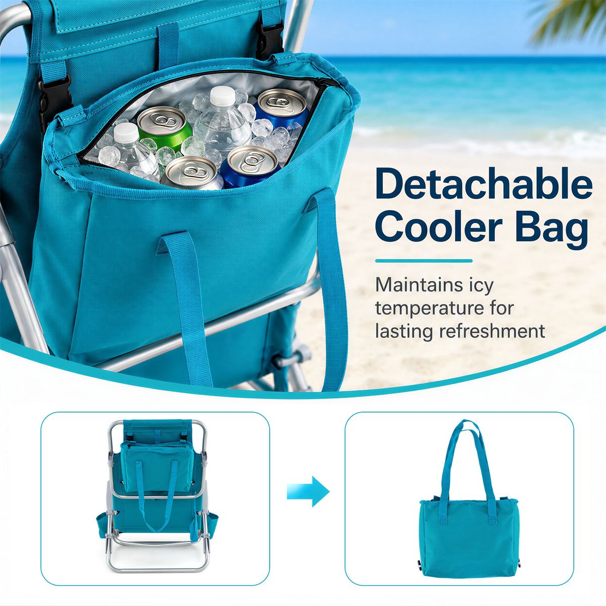 Coast Strandstoel 2-delige set - opvouwbaar met verstelbare rugleuning en hoofdsteun - turquoise