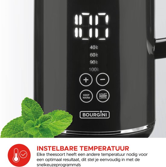 Cool Touch Digitale water koker geschikt voor babyvoeding - 1.7L - Aluminium - BPA vrij - 1800W - 15x22x28 cm - Zwart