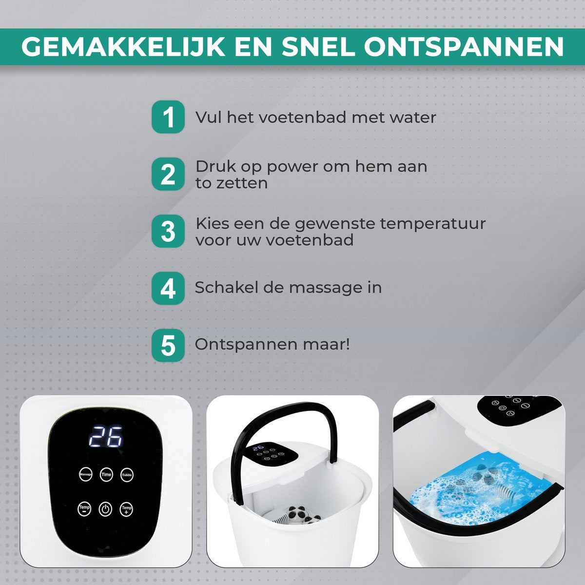 Niceey Massage Voetenbad 3XL – Automatische Massage Rollers - Tot 48°C - Elektrisch Voetbad met Bubbelfunctie – Infrarood Voetmassage - Met Afstandsbediening - 14L - Wit