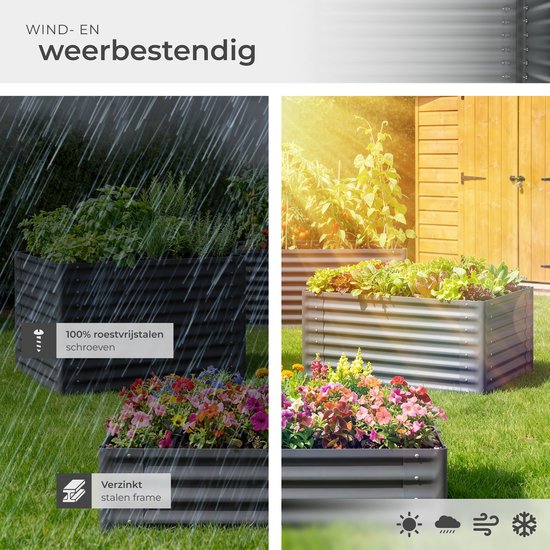 tectake® Verhoogde Plantenbak - 80 x 60 x 30 cm - 130 L - Plantenbakken voor Buiten - Kweekbak - Moestuinbak - Verzinkt Staal - Open Bodem - Kruidentuin - Tuinbak - Ergonomisch