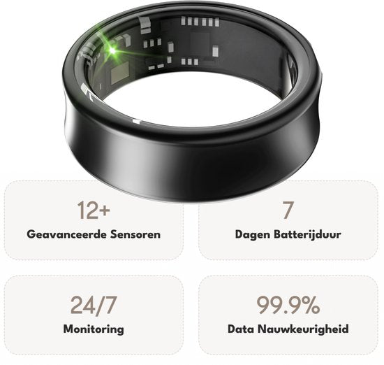 Focus® S2 Smart Ring - Zwart - Maat 12 - AI Coach - Hartslag - Menstruatiecyclus - Slaap Monitor - Herstelscore - Slimme Ring - Sport Prestatie - Stappenteller -IP68 Waterdicht - O2 Meting - Dames - Heren - Wearables - Oplaad Case - beschermring