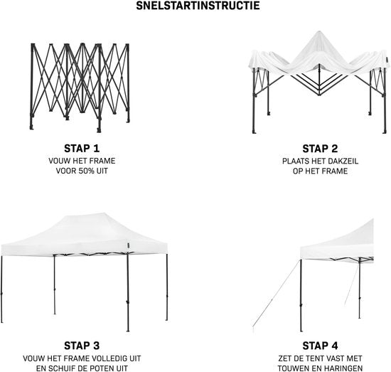 VONROC Partytent - 3x4.5 m – Premium easy-up Partytent – Modulair ontwerp - Opvouwbaar – Waterdicht – Stalen Frame - 50+ UV Bescherming - Incl. Opbergtas - Wit