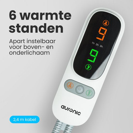Auronic Elektrische Onderdeken XL - 190x160cm - 2 Persoons - Verwarmingsdeken - 2 Warmtezones - Wit