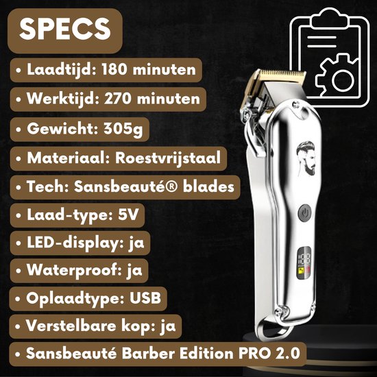 Professionele Draadloze Tondeuse – Haar- & Baardtrimmer – Barber Clipper – Kappersset