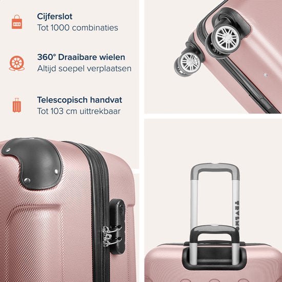 TRVLMORE Kofferset - 3 Delig - 38L Handbagage + 70L en 110L Ruimbagage - Lichtgewicht - Trolley - Reiskoffer Set - Roségoud