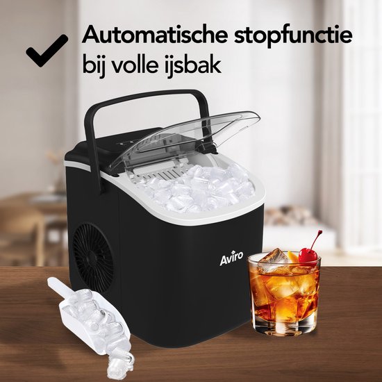 Infinity Goods IJsblokjesmachine - 1,3L - Met IJsschep - Zelfreinigingsfunctie - 12KG / 24U - 9 Blokjes / 6 Min - Zwart