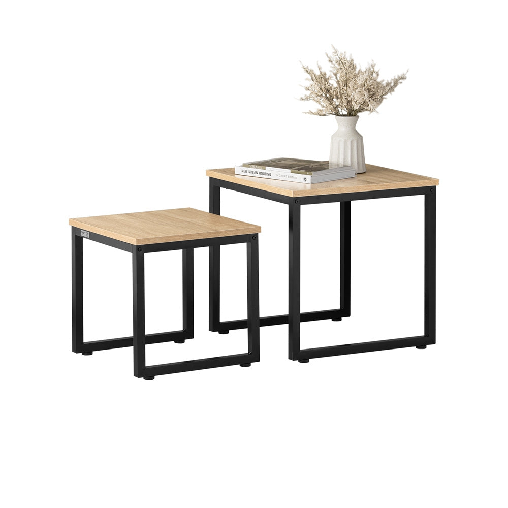 SoBuy Bijzettafels - Set van 2 salontafels - Max. 20KG - 50 x 50 x 50 cm - Houtkleur