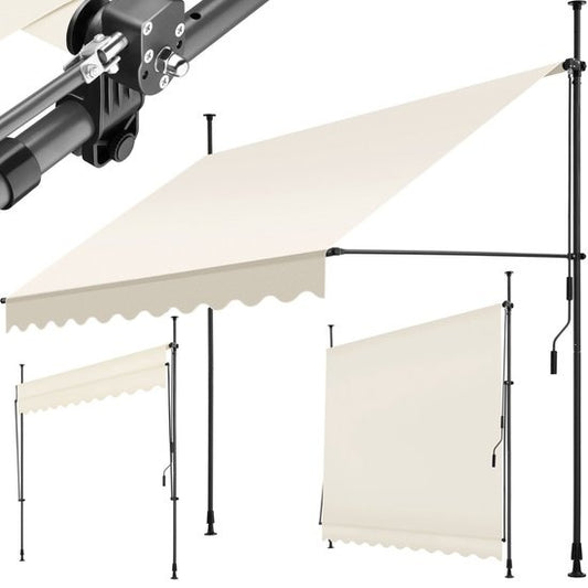 tectake - klemluifel - Zonnescherm – Zonneluifel - Verstelbaar - Klem-zonwering - Zonnescherm Balkon - 250 x 180 cm - beige – zonwering - 404960