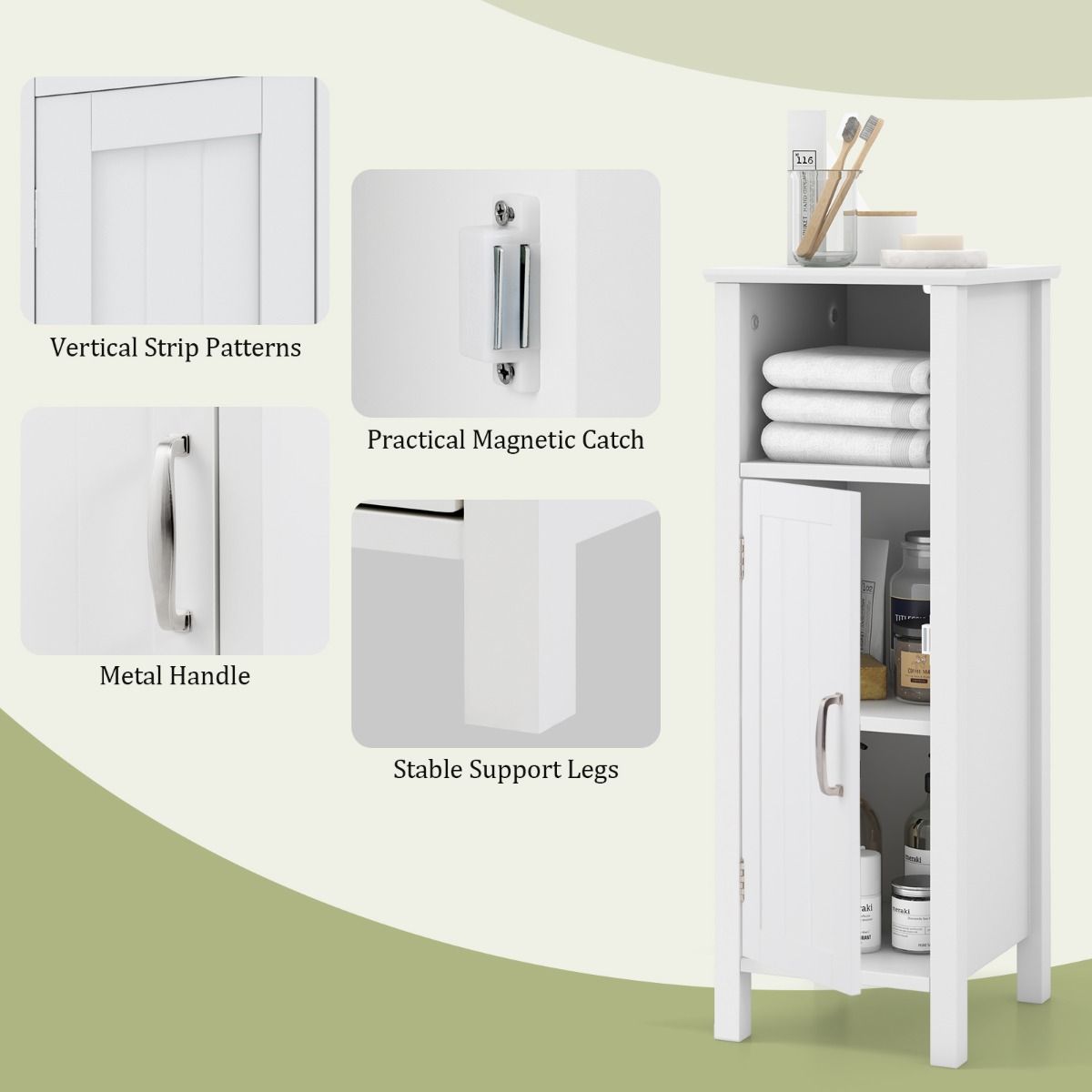 Coast Vloerkast met Deur en Verstelbare Plank – Wit – 30 x 30 x 80 cm – Multifunctionele Opbergkast voor Slaapkamer, Keuken, Badkamer en Woonkamer