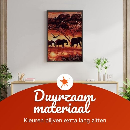 Schilderen op Nummer Olifanten Familie – 40x50 cm Canvas – DIY Schilderpakket voor Volwassenen