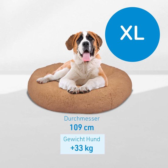 Peaceful Pooch XL - pluizig hondenbed - 109cm diameter - opvouwbaar - in verschillende maten. Kattenbed - wasbaar - uitneembare vulling - ontspant gewrichten en spieren - anti-slip noppenbodem