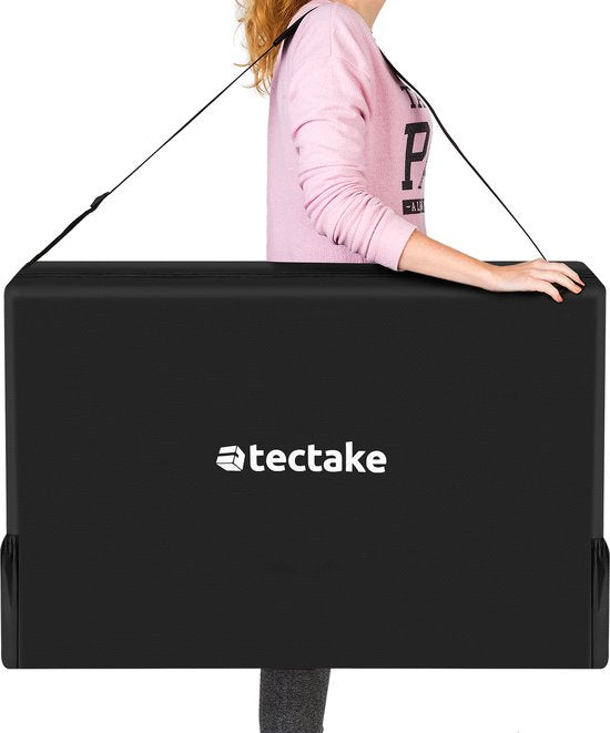 tectake® 3-Zones Massagetafel – 70cm Breed – Behandelbank met 5cm Dikke Vulling en Aluminium Frame – Inclusief 15 Hoofdsteundoekjes en Draagtas – Max Draagvermogen 230kg – Zwart