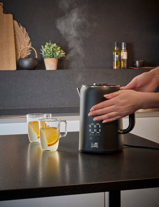 FRITEL Waterkoker WK 2595 - Heetwaterkoker / Theewaterkoker - 1,7 liter - 1500W - Dubbelwandig - Touch Display - Keep-Warm functie - Zwart Mat