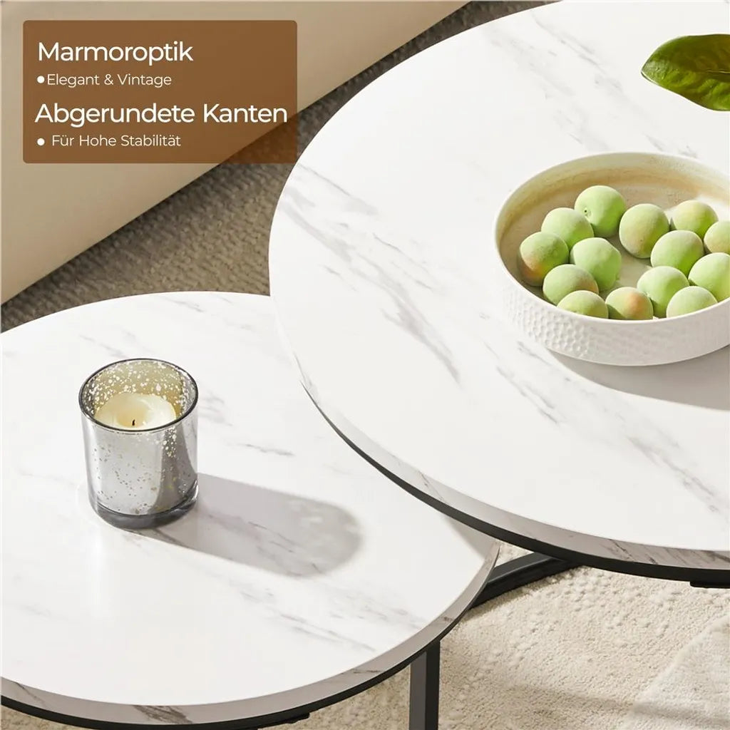 Yaheetech Salontafel Set van 2 – Wit – Rond – Ø60 x 50,5 cm en Ø40 x 41,5 cm