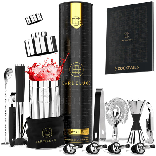 BarDeluxe Professioneel cocktail set - 12 delig - 750 ml shaker - 304 RVS - zilver
