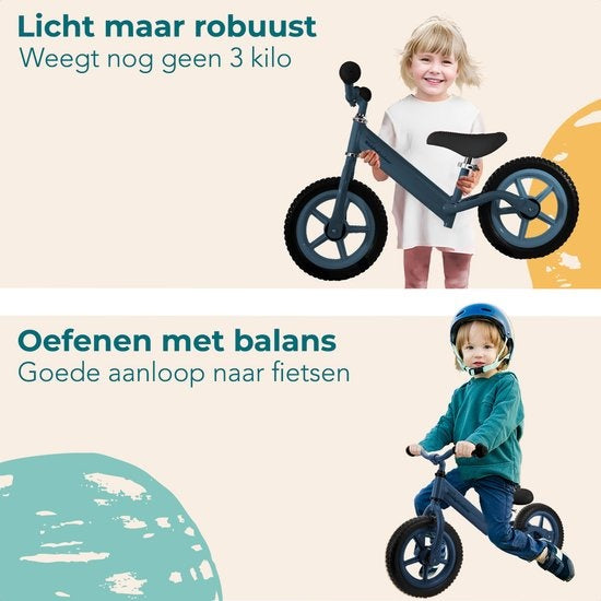 LifeGoods KiddyCruiser Loopfiets - 2 jaar - Jongens en Meisjes - Balance Bike - Marineblauw