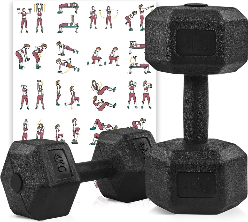 Yaheetech Hexagon Dumbbellset 2 x 4 kg - Zwart - Antislip PVC Halters voor Krachttraining