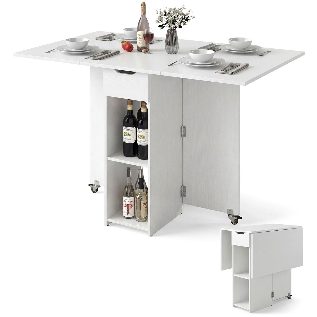 Coast Opvouwbare Keukentafel - met lade en opbergplanken - geschikt voor vier personen - wit/rustiek bruin/zwart