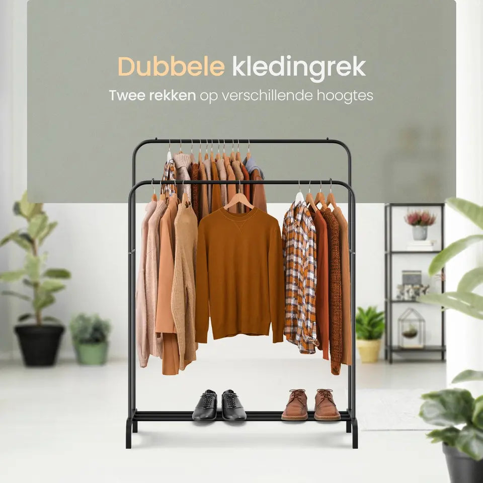 O'DADDY® Kledingrek Dubbel – Metaal – Met Schoenenrek – 110×54×150 cm – Zwart