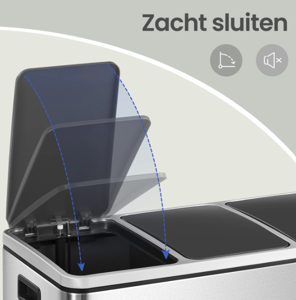 Joyfurnos Prullenbak 3 Compartimenten 3x18L - Zilver & Zwart - 61 x 31,5 x 55,5 cm