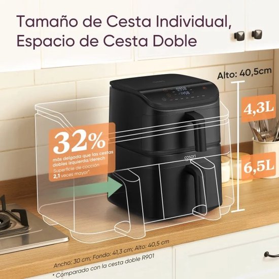 Cosori CAF-DC121-AEUR Dubbel 10,8 l Vrijstaand 2630 W Heteluchtfriteuse Zwart