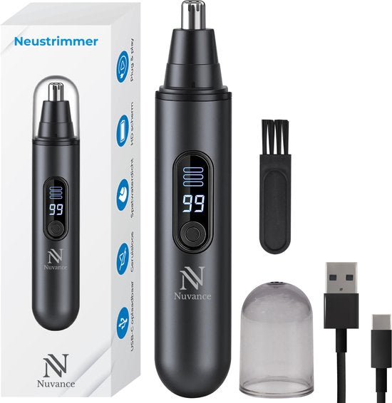 Nuvance Neustrimmer - Oplaadbaar & Afspoelbaar - Neushaartrimmers - Oortrimmer - Mannen & Vrouwen - USB C - Zwart