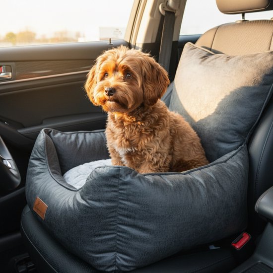 By Cee Cee Hondenmand Auto – Zeer Luxe Auto Hondenmand - Autostoel Hond Achterbank - Automand Hond - Hondendeken Auto - Autozit Hond - Ook Voor Bijrijdersstoel – Antraciet - Ameline