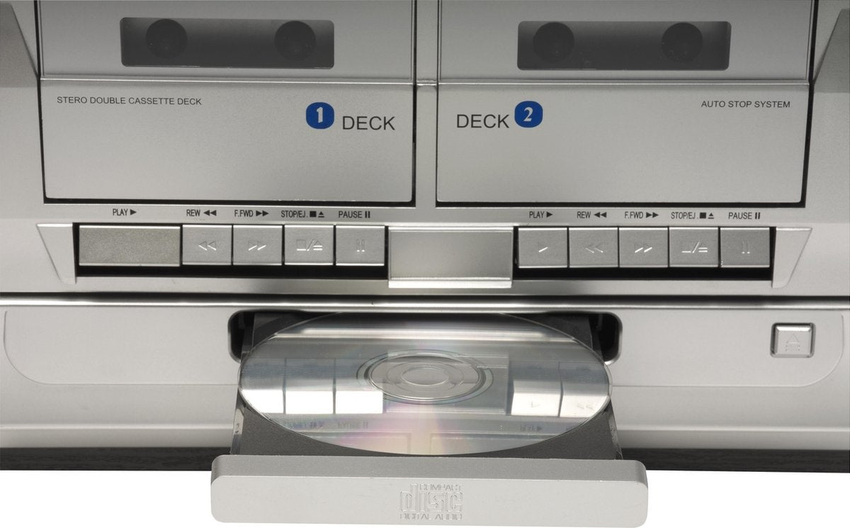 Denver Retro Platenspeler met Speakers - DAB Radio CD Speler - Dubbele Cassette - FM Radio - Hout - MRD166