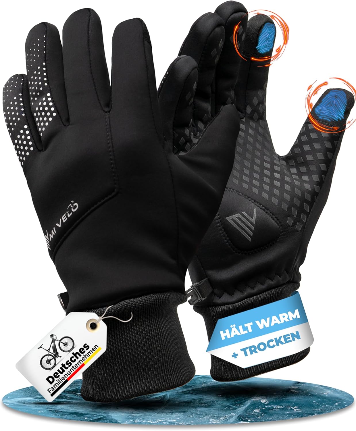 MIVELO Fietshandschoenen VELORIDER - Wind- en Waterdicht - Werkt met Touchscreens - Zwart - Maat L