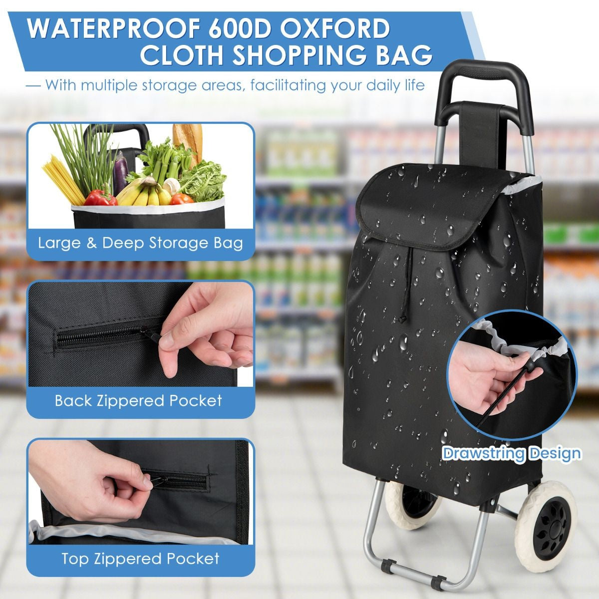 Coast Boodschappentrolley - Max. 35 kg - Zwart