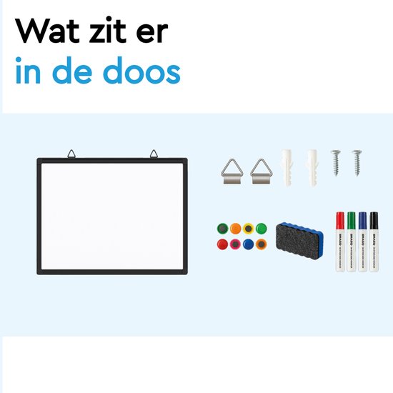 BRASQ Whiteboard 60x90 cm magnetisch – met accessoires set (markers, wisser, magneten) - Schoolbord - Magneetbord – zwart