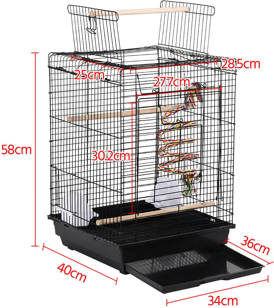 Yaheetech Vogelkooi met Speelgoed en Openklapbaar Dak - Zwart - 40 x 40 x 58 cm