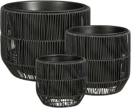 Mica Decorations Peta Bloempot voor Buiten – Set van 3 – Plantenpot voor Bloemen en Buitenplanten – Bloempotten voor Buiten – Zwart