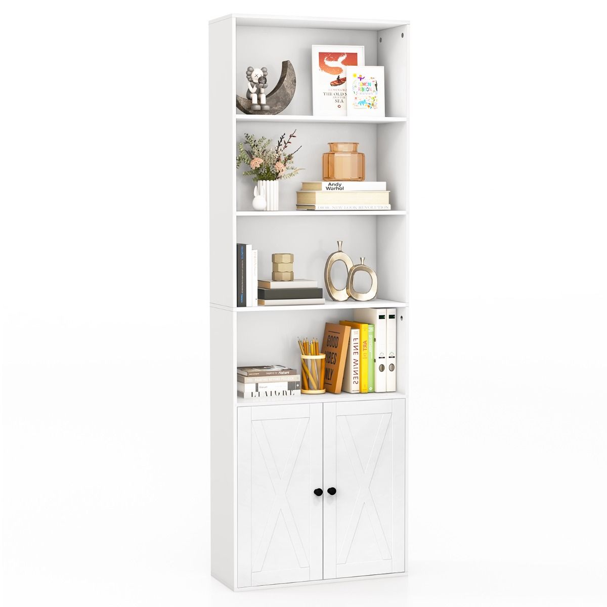 Coast Vrijstaande Boekenkast - 6 Planken - 2-Deurs - 60 x 24 x 180 cm - Wit