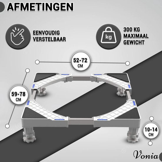 Vonia Wasmachine Verhoger - Universele verhoging voor Witgoed - Verstelbaar - 300 KG
