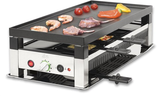 Solis Raclettegrill & Pizzagrill - Gourmetstel voor 8 Personen - Raclette Gourmet Set - Tafelgrill met 4 Verschillende Functies