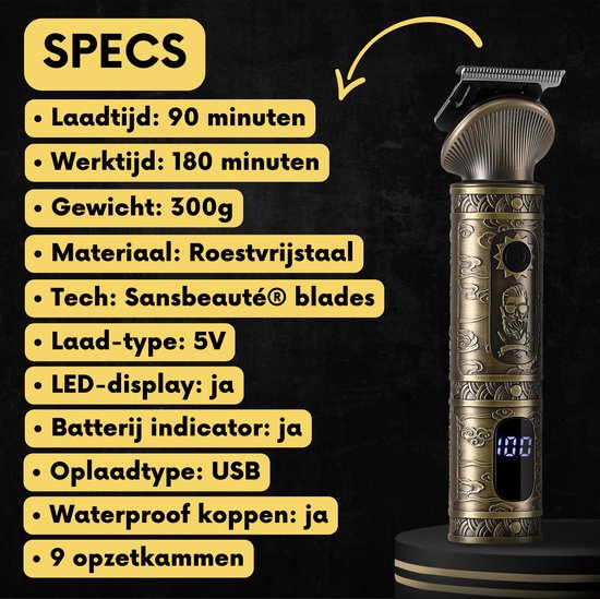 6-in-1 Baardtrimmer Mannen - Incl. 6 opzetstukken - Sansbeauté® - Tondeuse - 0.5-15MM