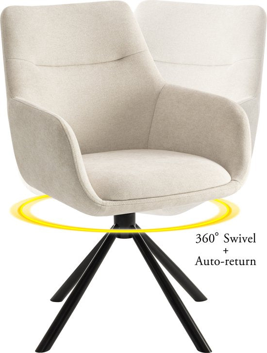 Furnihaus Olivia - Draaibare Eetkamerstoel - Armleuningen - Beige - Stof