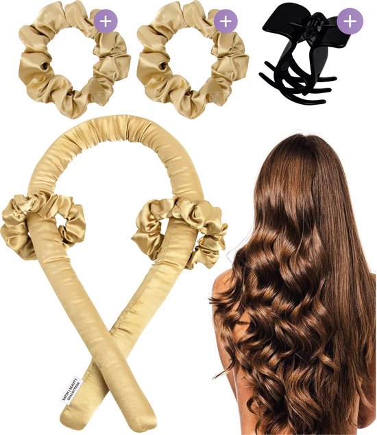 Soft & Silky Heatless curls - Satin - Incl. 2 scrunchies en 1 haarklip - Haarrollers - Krulspelden - Krullen zonder hitte - Haarkruller - Krullend haar producten