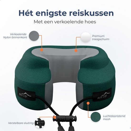 Best Life Nekkussen Vliegtuig - Reiskussen Auto - Memory Foam - Groen
